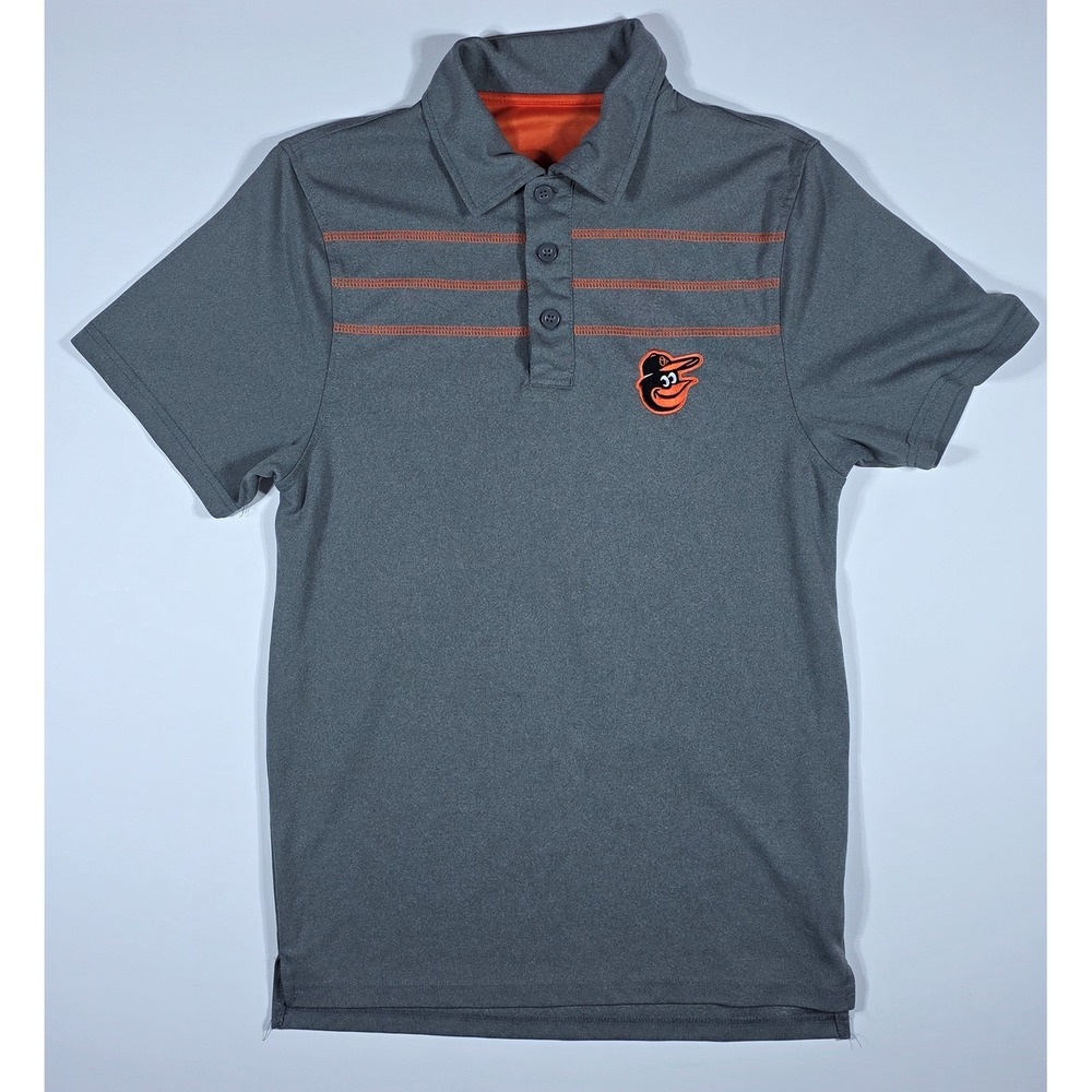 Baltimore Orioles MLB Polo Men's Medium Gray Orange Performance Short Sleeve